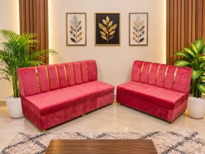 সোফা সেট 3+2 সীট – গোল্ডের শীট + লাল – ভেলভেট কাপড় - New Model 2
