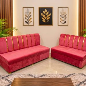 সোফা সেট 3+2 সীট – গোল্ডের শীট + লাল – ভেলভেট কাপড় - New Model 2