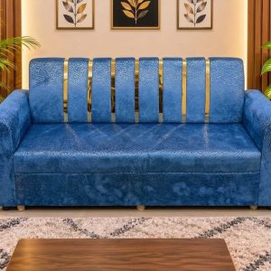 সোফা সেট ৩ সীট – গোল্ডের শীট + নীল – ভেলভেট কাপড় - New Model