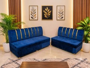 সোফা সেট 3+2 সীট – গোল্ডের শীট + নীল – ভেলভেট কাপড় - New Model 2