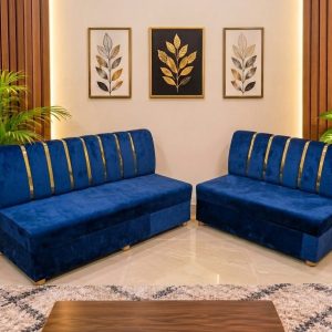 সোফা সেট 3+2 সীট – গোল্ডের শীট + নীল – ভেলভেট কাপড় - New Model 2