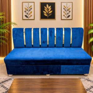 সোফা সেট 3 সীট – গোল্ডের শীট + নীল – ভেলভেট কাপড় - New Model 2