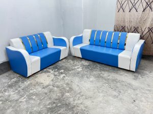 সোফা সেট 3+2 সীট - লেদার হাতা এস এস শীট - আকাশী সাদা কালার