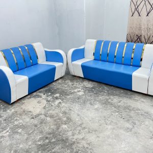 সোফা সেট 3+2 সীট - লেদার হাতা এস এস শীট - আকাশী সাদা কালার