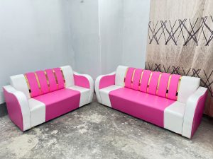 সোফা সেট 3+2 সীট - লেদার হাতা এস এস শীট - পিংক সাদা কালার