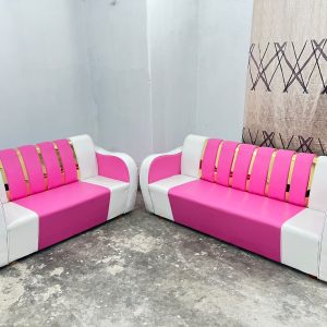 সোফা সেট 3+2 সীট - লেদার হাতা এস এস শীট - পিংক সাদা কালার