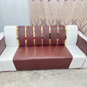 সোফা সেট 3 সীট – লেদার হাতা এস এস শীট – কফি সাদা কালার