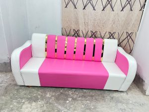 সোফা সেট 3 সীট - লেদার হাতা এস এস শীট - পিংক সাদা কালার