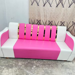 সোফা সেট 3 সীট - লেদার হাতা এস এস শীট - পিংক সাদা কালার