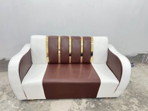 সোফা সেট 2 সীট – লেদার হাতা এস এস শীট – কফি সাদা কালার