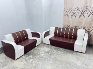 সোফা সেট 3+2 সীট - লেদার হাতা এস এস শীট - কফি সাদা কালার