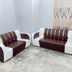 সোফা সেট 3+2 সীট - লেদার হাতা এস এস শীট - কফি সাদা কালার