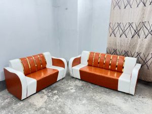 সোফা সেট 3+2 সীট - লেদার হাতা এস এস শীট - বাদামী সাদা কালার