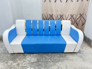 সোফা সেট 3 সীট - লেদার হাতা এস এস শীট - আকাশী সাদা কালার