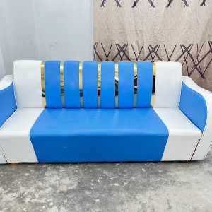 সোফা সেট 3 সীট - লেদার হাতা এস এস শীট - আকাশী সাদা কালার