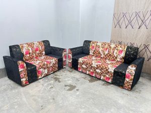 সোফা সেট 3+2 সীট - স্পেশাল কাপড় - কালো ফুল কালার